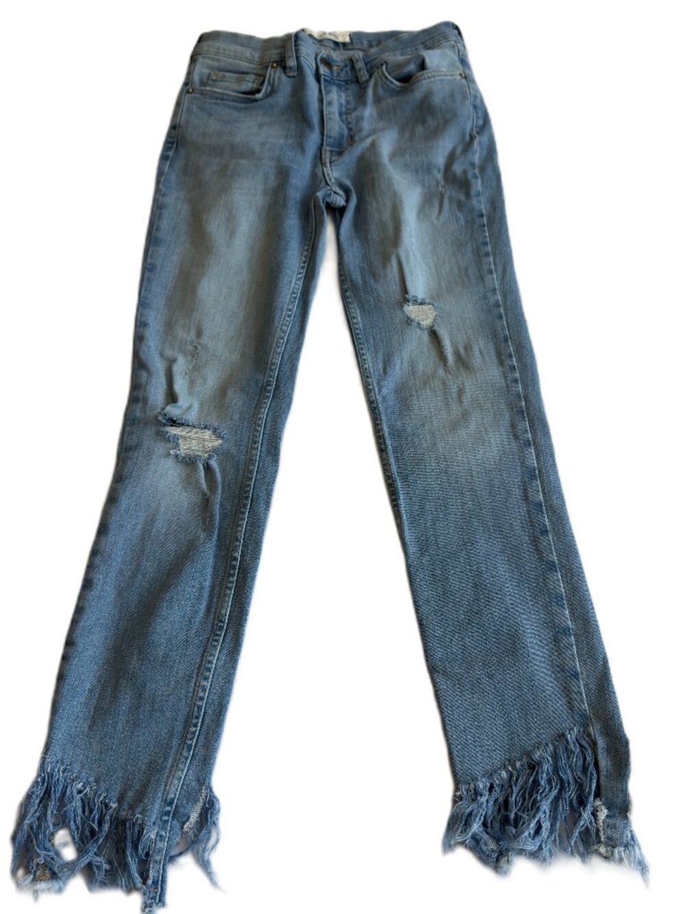 Free People We The Free Long & Lean Jeans Size 25 Distressed Raw Hem Boho